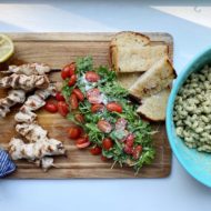 Walnut Pesto Pasta with Arugula + Tomato Sourdough