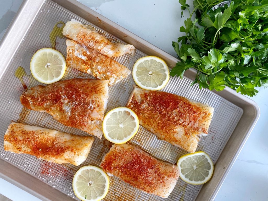 Simple Sheet Pan Baked Cod with Chimichurri