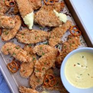 Pretzel Crusted Chicken Tenders with Honey Mustard Dipping Sauce