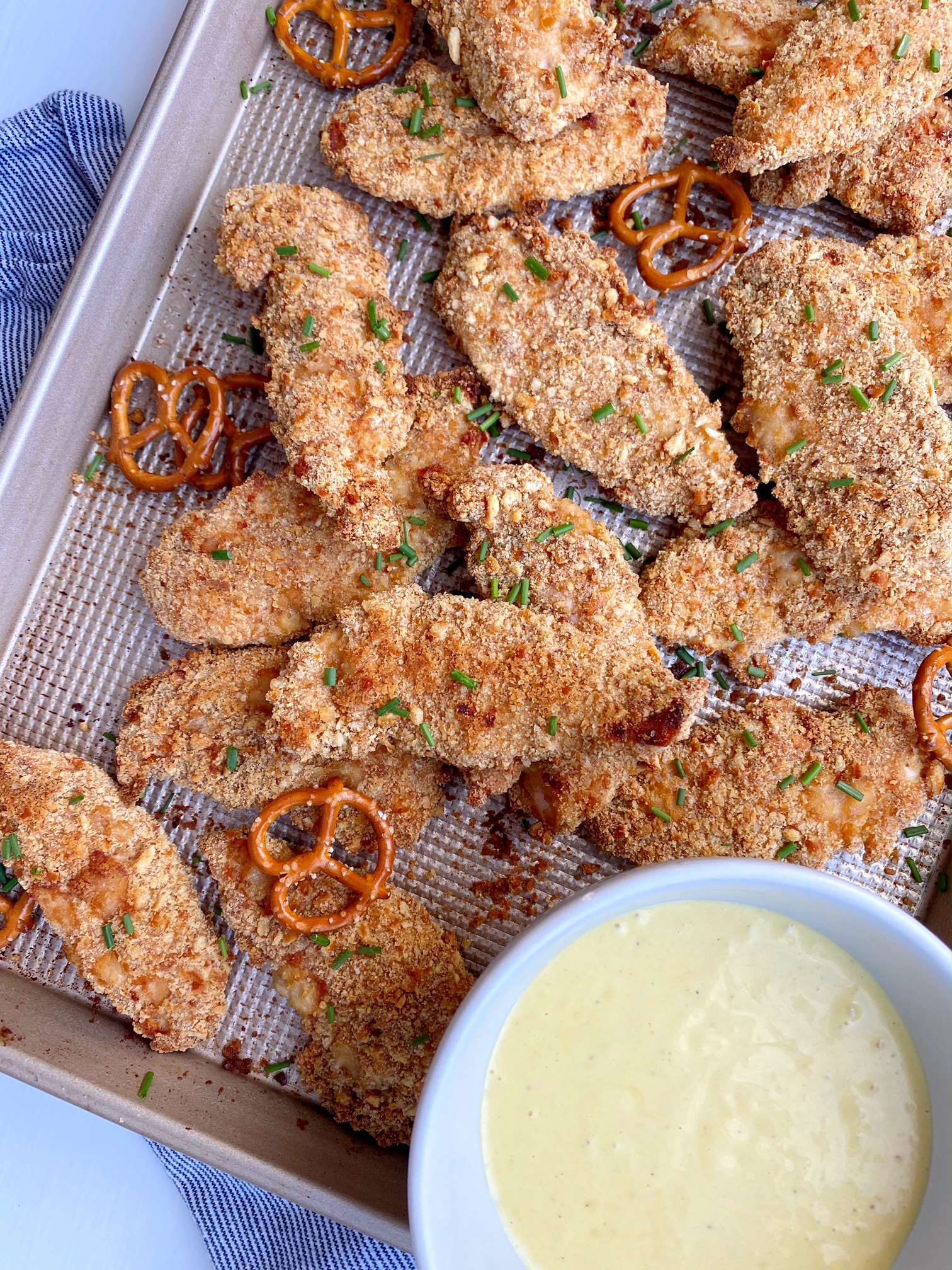 Pretzel Crusted Chicken Tenders with Honey Mustard Dipping Sauce The