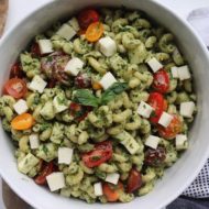 Garden Pesto Pasta Salad with Miceli’s Mozzarella Pear